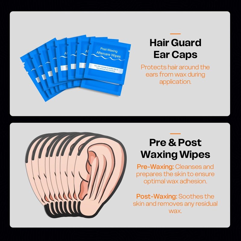 Ear Hair Removal Kit - Nose & Eyebrow Waxing for Men & Women | 100g Wax, 30 Sticks, Lasts 5 Weeks