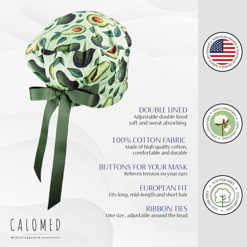 Stylish Euro Style Scrub Cap for Women & Men - Ribbon Ties & Buttons | Perfect Head Cover for Long or Short Hair