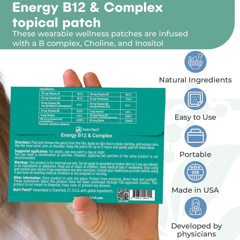 NUTRI-PATCH Energy B12 Complex Topical Patch - 30 Count with B Vitamins & Biotin for Enhanced Vitality