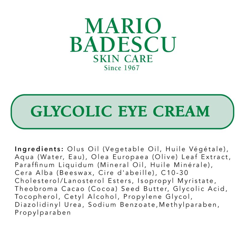 Mario Badescu Glycolic Eye Cream Anti Aging Skin Care for Fine Lines and Wrinkles, Overnight Eye Moisturizer with Vitamin E, AHA and Cocoa Butter for Combination or Dry Skin, 0.5 Ounce (Pack of 1)