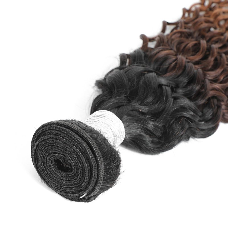 ALHER 12A Ombre Human Hair Bundles Water Wave, Soft Thick Chestnut Brown Ombre Single Curly Bundle Wet and Wavy 100% Virgin Remy Human Hair for Black Women #T1B/2/30 Dark Roots Auburn Sew In 12 Inch