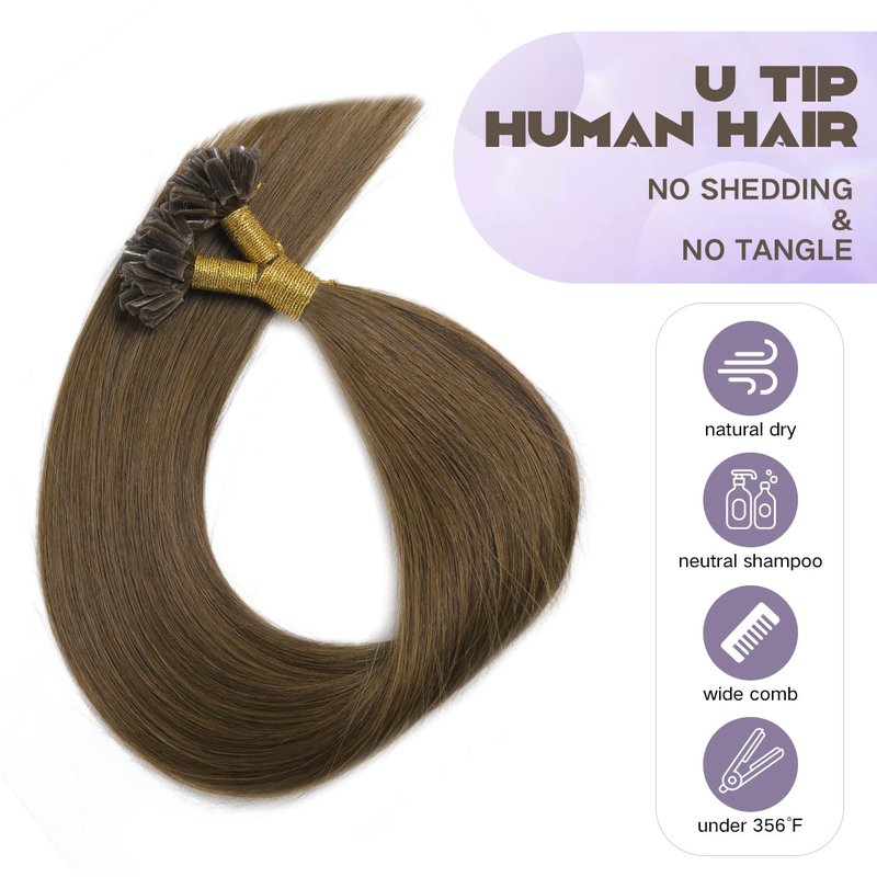 Sindra U Tip Hair Extensions - Chocolate Brown Color 18inch 50g 50 Strands Pre Bonded Fusion Extensions Straight - Keratin Real Human Hair(Utip#4-18inch)