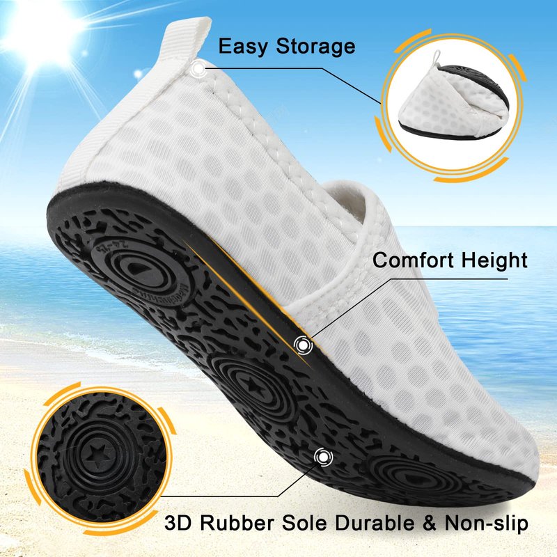 Baby Boys Girls Water Shoes - Toddler Pool Beach Swim Socks - White Barefoot Shoes Essentials Size