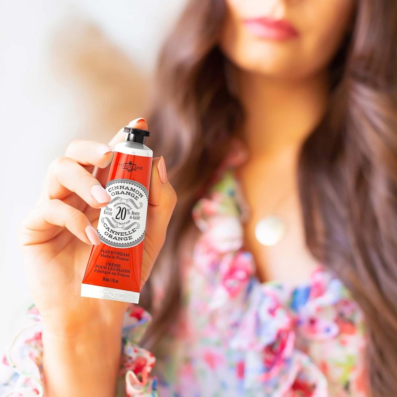 La Chatelaine Shea Butter Hand Cream - Organic Argan Oil & Vitamin E, Moisturizing Lotion | 1 oz / 30ml (Cinnamon Orange)