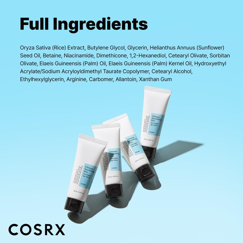 COSRX Ultimate Nourishing Rice Overnight Spa Mask, 60ml / 2.02 fl.oz | Rice Extract 68% and Niacinamide 2%, Korean Skin Care, Animal Testing Free