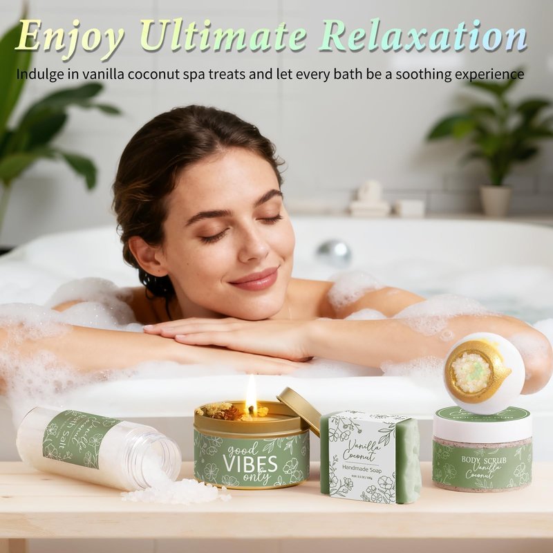 Spa Gifts for Women Bath Gift Set, Vanilla Coconut Spa Gift Baskets Home Bath Set Self Care Kit Care Package Thank You Birthday Mothers Day Easter Gifts for Women Mom Her Friends Sister Teen Girl Wife
