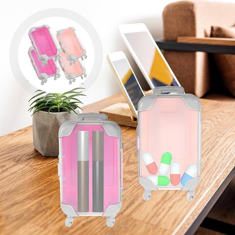 VILLCASE Mini Suitcase Eyelash Storage Boxes - Portable Travel Makeup Case | 4 Pack, Rolling Wheels, 6.49x3.34x1.96 In