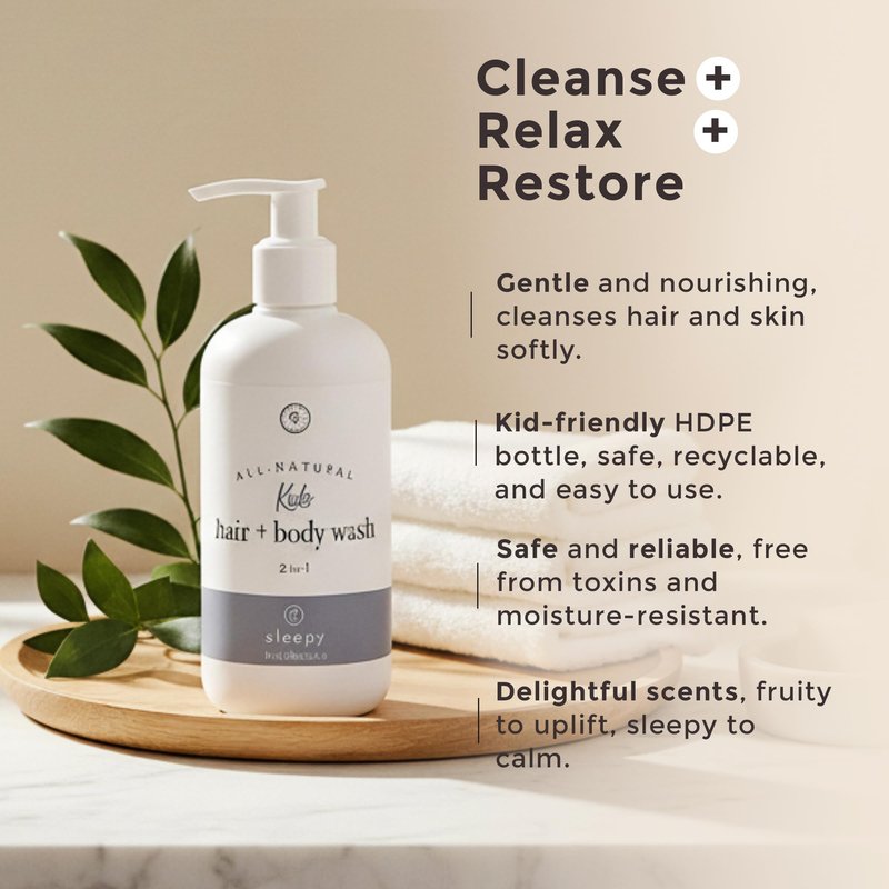 Rowe Casa Organics 2-in-1 Kids Hair & Body Wash with Therapeutic Essential Oils – Sleepy Kids Shampoo & Body Wash with Floral, Relaxing & Calming scent – 16 Fl. Oz