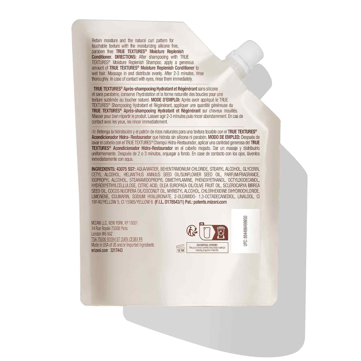 Mizani True Textures Moisture Replenish Conditioner - Deep Conditioner for Curly Hair with Coconut Oil & Olive Oil, Anti Frizz, Silicone-Free, Paraben Free, 16.9 Fl Oz