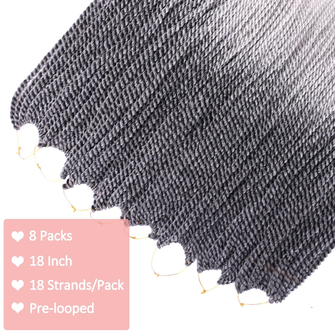 8 Packs Havana Twist Crochet Hair Silver Gray Senegalese Twist Medium Crochet Braid Omrbe Grey Crochet Braids Hair For Black Women Prelooped Twist Syntehtic Braiding Hair Extensions (Tgrey#)