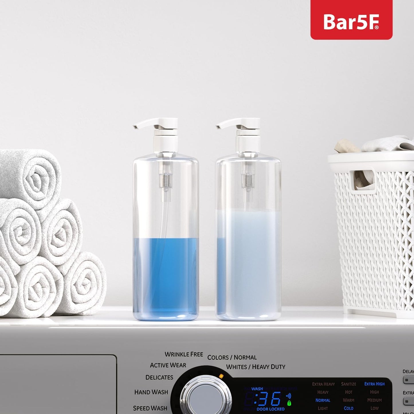 Bar5F 1-Liter Pumps for Shampoo and Conditioner Bottles for 33.8-Ounce Professional Salon Brands (White & Black)