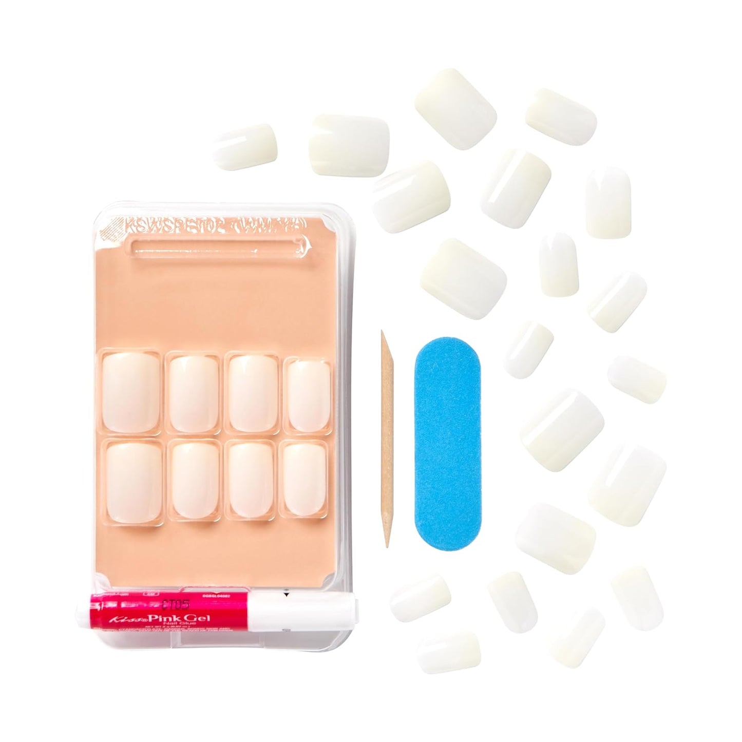 KISS Salon Acrylic Natural Press On Nails, Nail glue included, 'Rare', Nude, Short Size, Squoval Shape, Includes 28 Nails, 2g Glue, 1 Manicure Stick, 1 Mini File