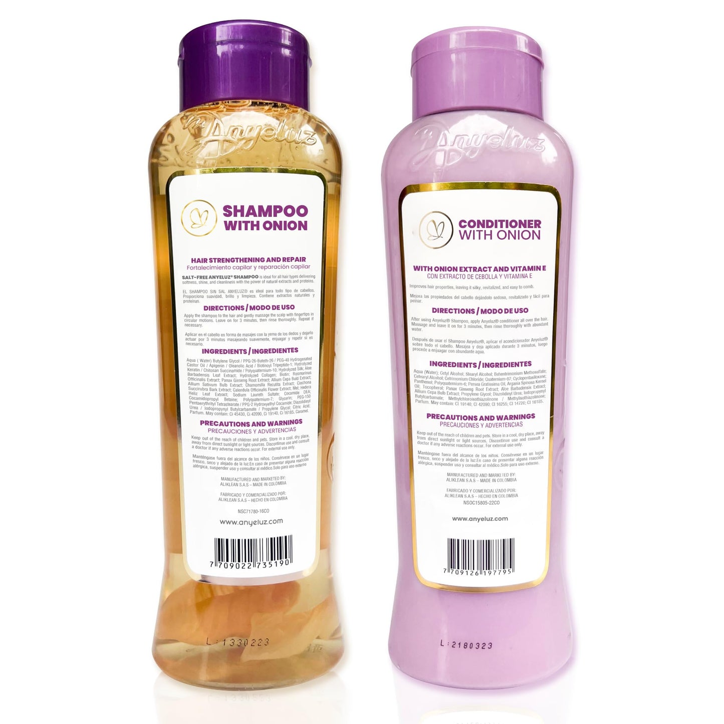 Anyeluz Onion Shampoo and Conditioner for Hair Growth with Biotin, Salt and Paraben Free Hair Care Duo with Keratin and Botanical Extracts for Stronger Softer Hair