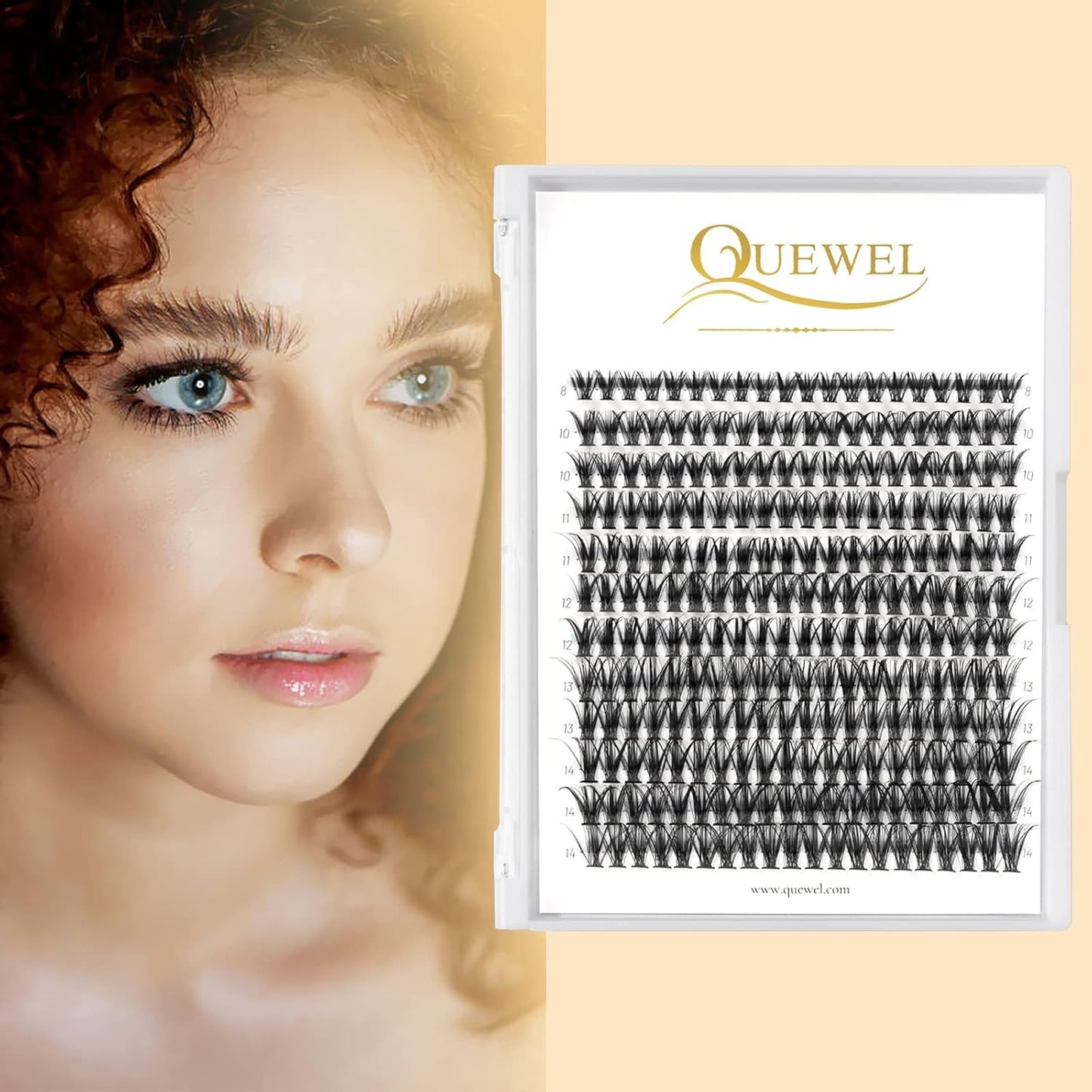 QUEWEL Cluster Lashes - 240 Pcs Individual 40D 0.07D Curl Mix 8-14mm Soft & Natural Eyelash Extensions for DIY Home Use