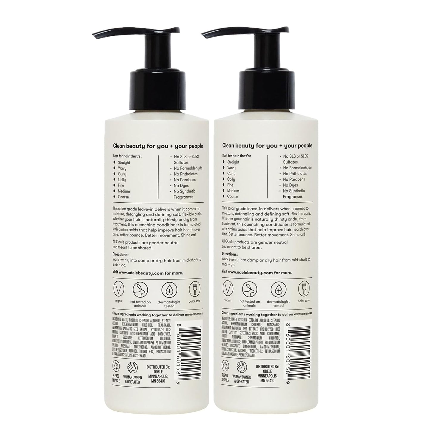 Odele Vegan Leave-In Conditioner - Deep Moisture & Frizz Control for All Hair Types | 8 fl oz (2-Pack)