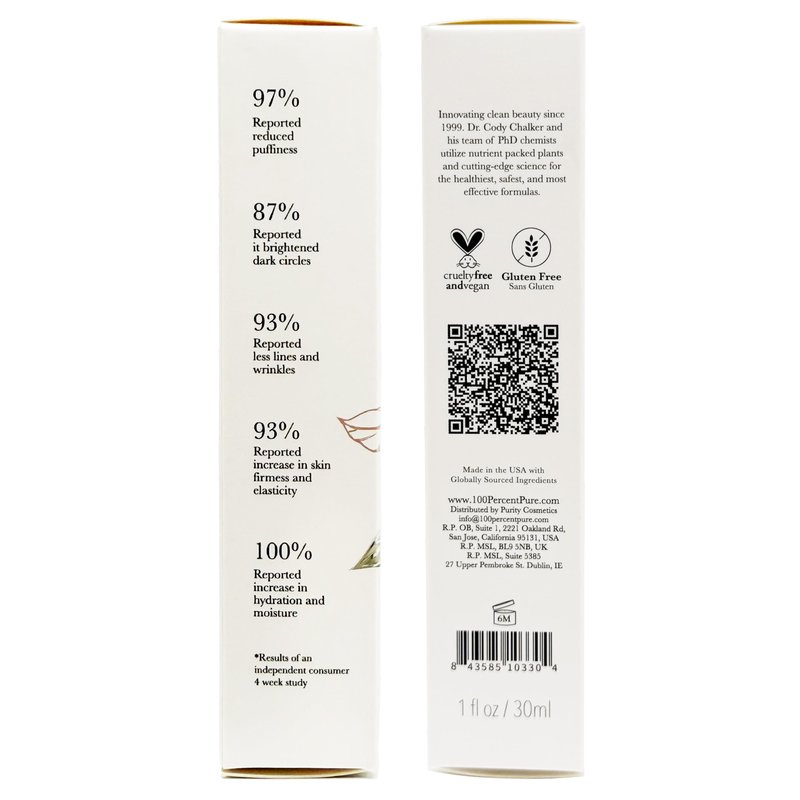 100% PURE Coffee Bean Caffeine Eye Cream Refresh & Hydrate Under Eye Treatment Reduce Puffiness, Dark Circles, Wrinkles with Green Tea, Rose Hip, Vitamin E - Youthful Vibrant Eyes - Vegan - 1 oz