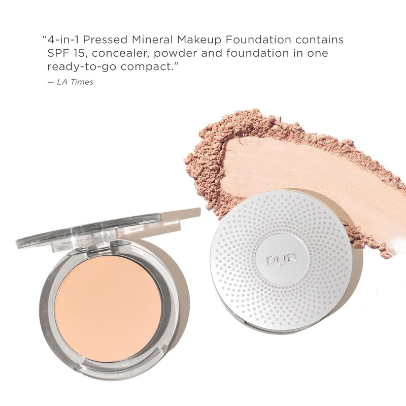 PÜR MINERALS 4-in-1 Pressed Mineral Makeup Powder Foundation - SPF 15 Compact for Buildable Medium to Full Coverage