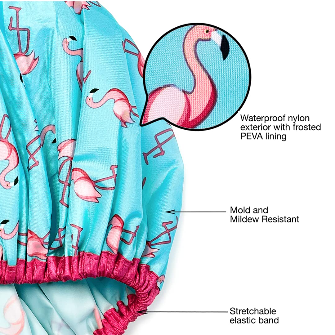 Reusable Shower Cap & Bath Cap & Lined, Oversized Waterproof Shower Caps Large Designed for all Hair Lengths with PEVA Lining & Elastic Band Stretch Hem Hair Hat - Fashionista Deco Dots