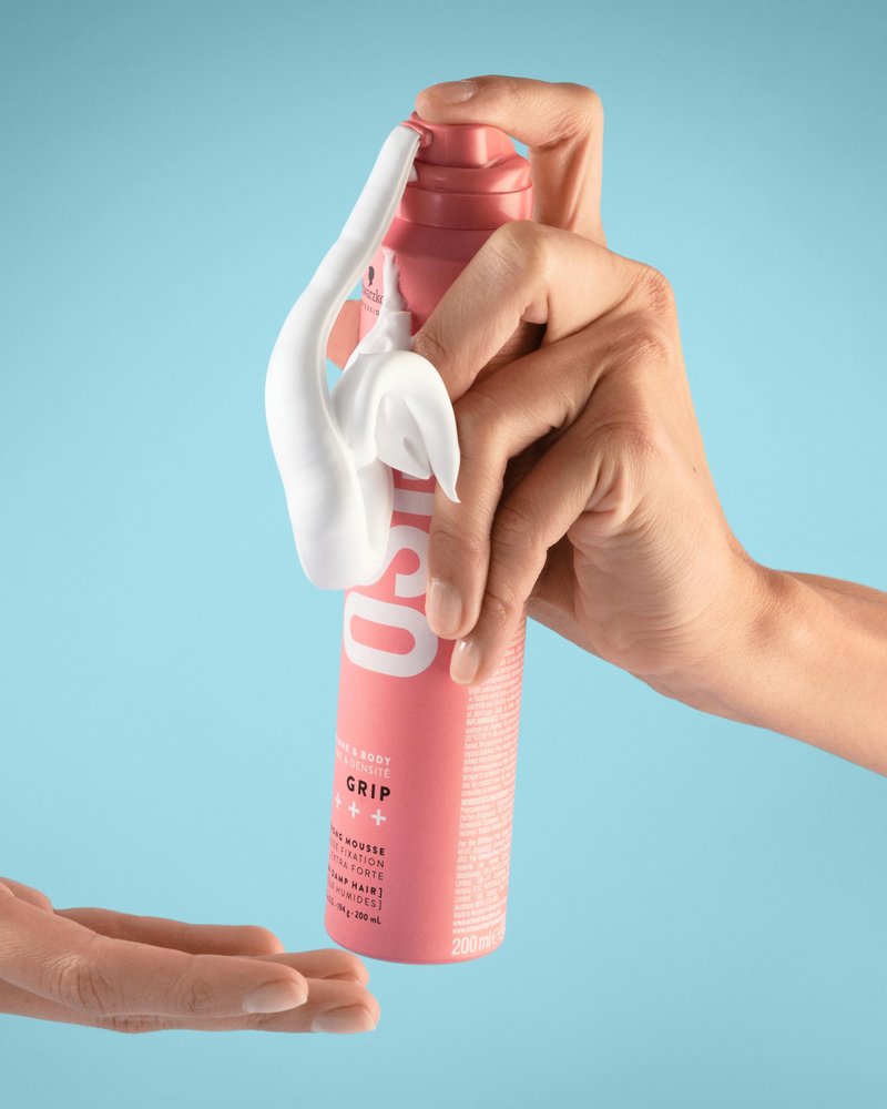 OSiS+ Grip Extreme Hold Mousse – Extra Strong Control and Volume with Lasting Definition and Natural Shine – Volumizing, Vegan Formula with Heat Protection, 6.76 oz