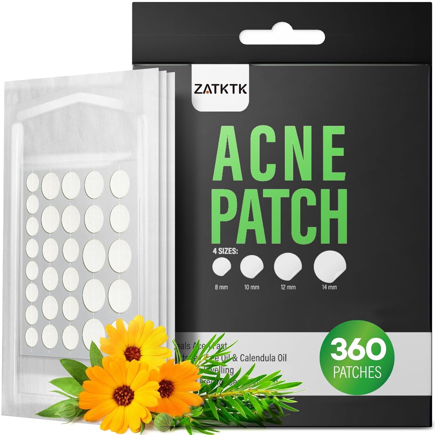 Acne Pimple Patch (180 Counts 4 Sizes), FSA Eligible Invisible Hydrocolloid Acne Patch with Tea Tree Oil & Calendula Oil, Acne Spot Patch Zit Patches for Face