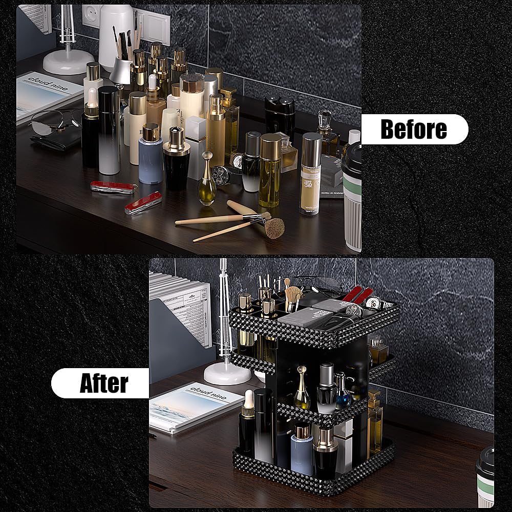 Famitree Makeup Perfume Organizer - 360 Rotating Acrylic Cosmetic Storage Make Up Organizer with Lazy Susan for Vanity & Dresser Countertop (Purple)