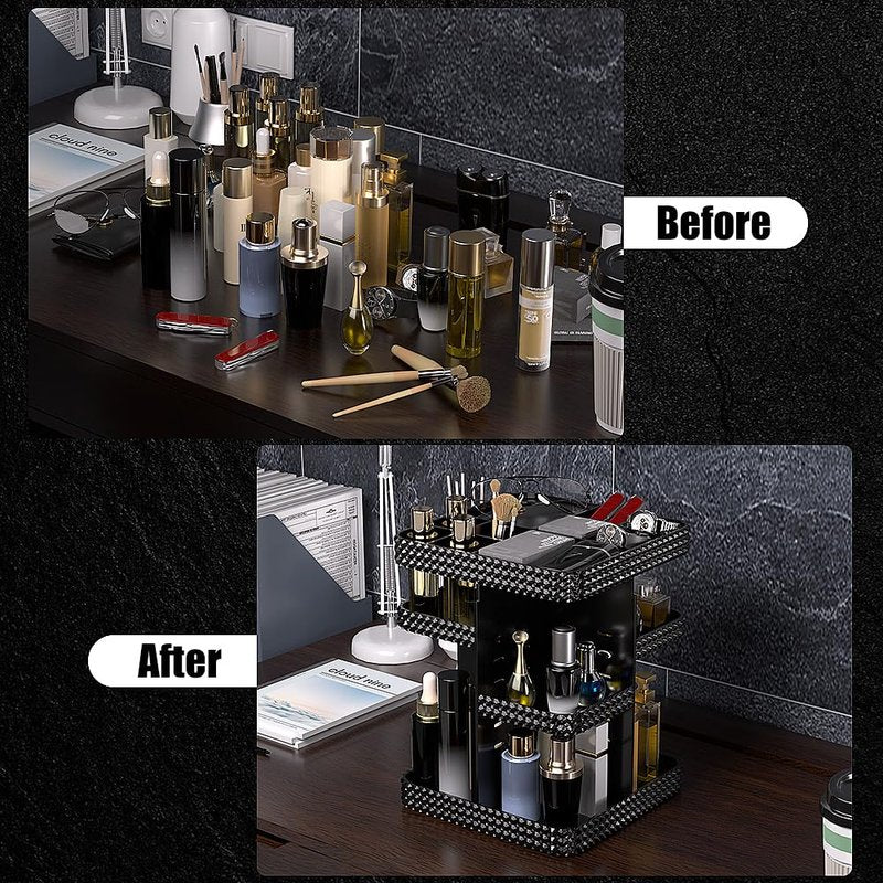 Famitree Makeup Perfume Organizer - 360 Rotating Acrylic Cosmetic Storage Make Up Organizer with Lazy Susan for Vanity & Dresser Countertop (Purple)