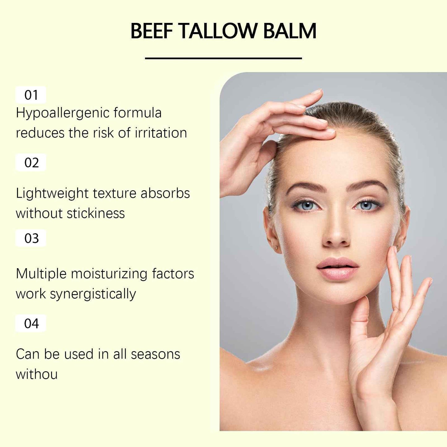 Beef Tallow for Skin Care - Tallow Honey Balm Face Cream | Whipped Body Butter for Dry Skin | Nourishing Face and Body Cream, 60g/2.12oz