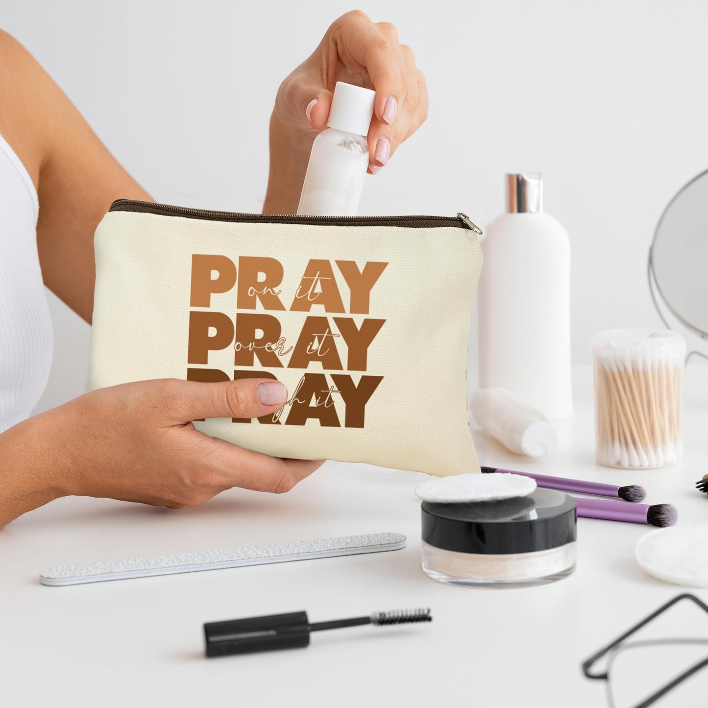 Kuabiz 24 Pcs Christian Makeup Bags Bulk for Women Boho Bible Verse Cosmetic Bags Christian Gifts Inspirational Canvas Pouches with Zipper for Cosmetics Journaling Motivational Supplies