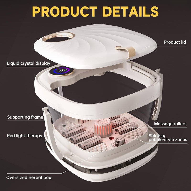 Junatuqiu Foot Spa Bath Massager with Heat Bubble,Heating Foot Soaking Tub for Collapsible Foot Bath Bucket with Bubbles, Remote Control,Red Light, Pumice Stone, and Shiatsu Rollers for Gift