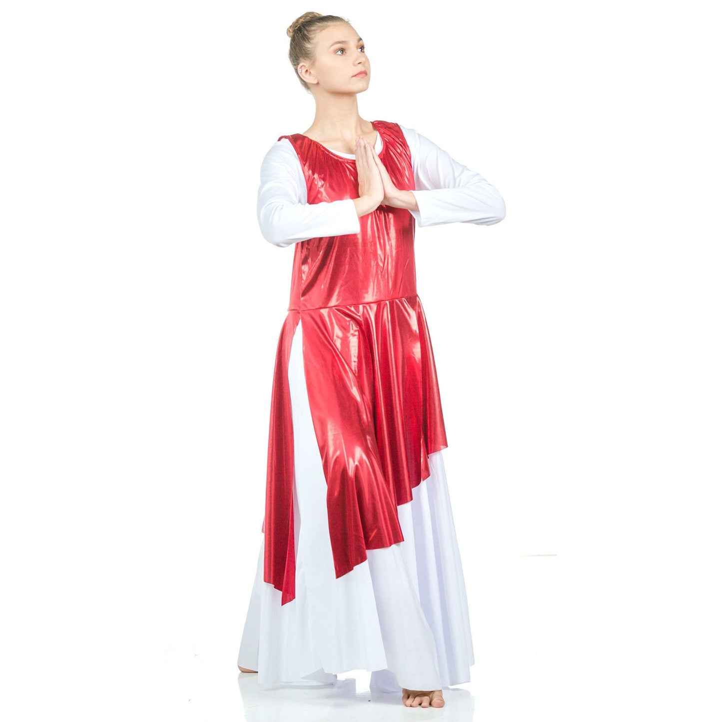Danzcue Asymmetrical Metallic Praise Dance Tunic, Scarlet, S-M-Adult