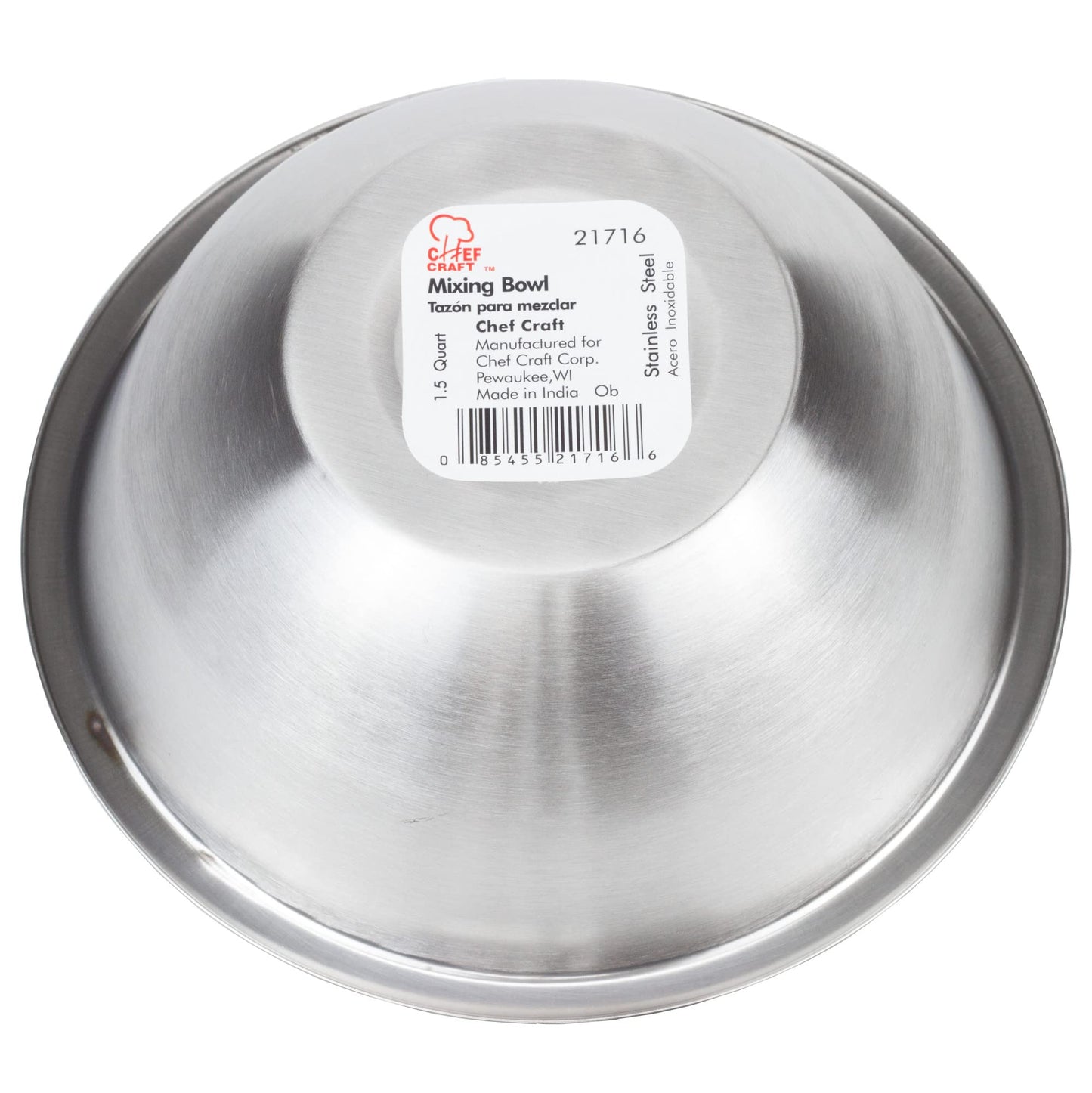 Chef Craft Brushed Mixing Bowl, 1.5-Quart, Stainless Steel