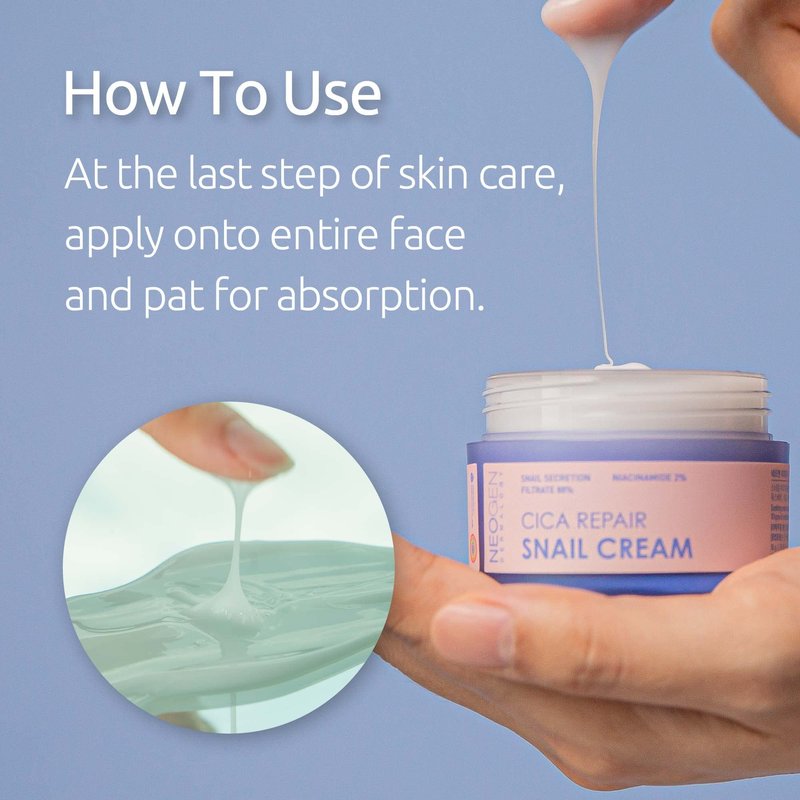 NEOGEN CICA REPAIR SNAIL Line Excellent recovery and soothing effects from CICA PURE COMPELX restores healthy-looking firm skin (Cream)