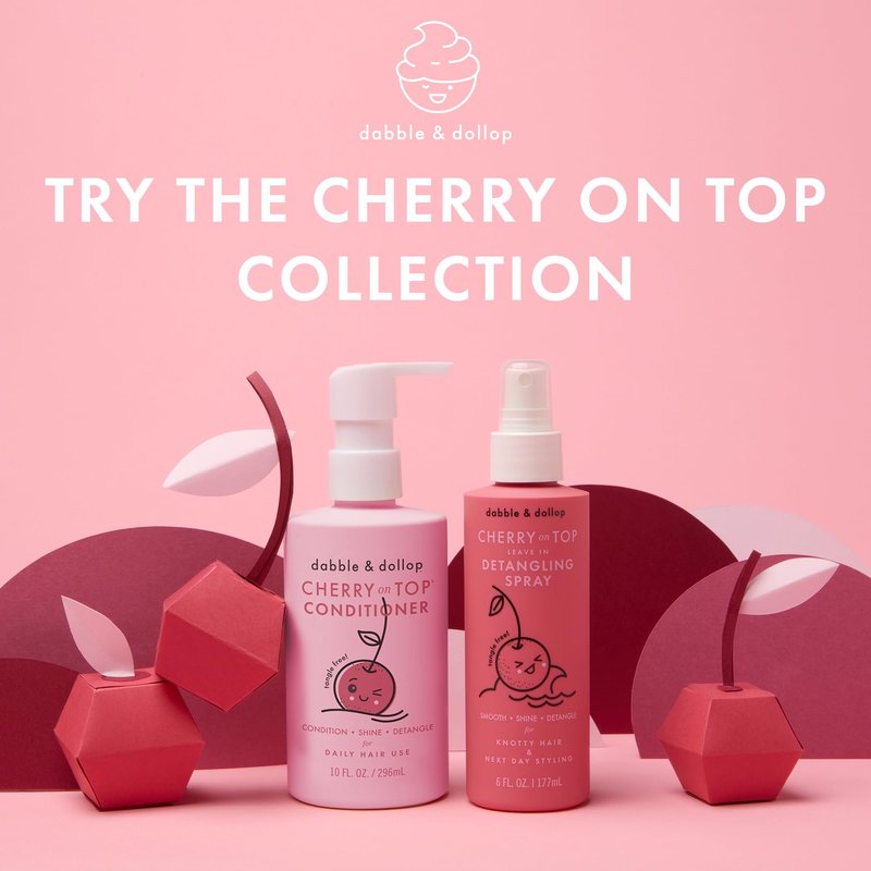Dabble & Dollop Cherry on Top Kids Conditioner – Detangling Conditioner for Kids & Toddlers, Natural Origin, Non-Toxic, Vegan, Sulfate-Free Hair Conditioner for Soft, Smooth Hair (10 oz, Pack of 2)