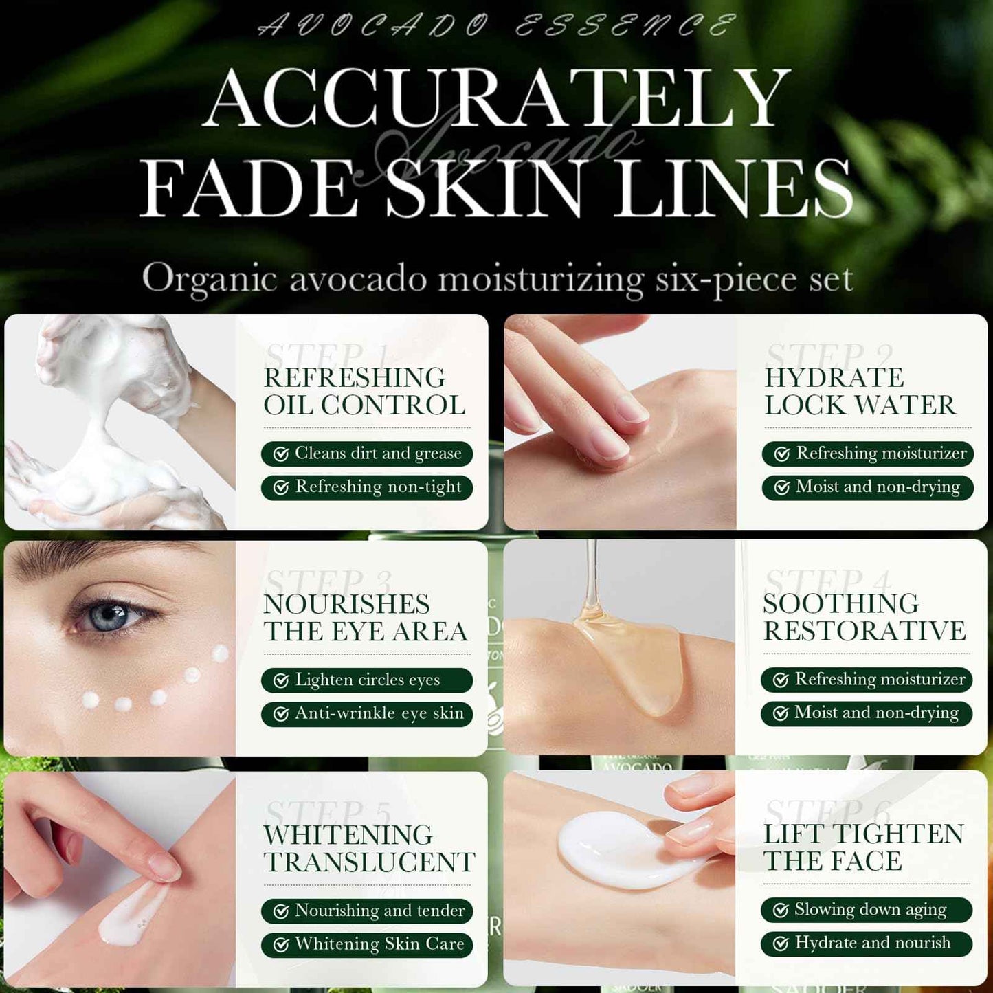 6Pcs Avocado Skincare Set, 6-In-1 Hydrating Skincare Gift Kit with Facial Cleanser, Face Toner, Anti-wrinkle Serum, Face Lotion, Face Cream & Eye Cream, Moisturizing Anti-Aging Skin Care Kit