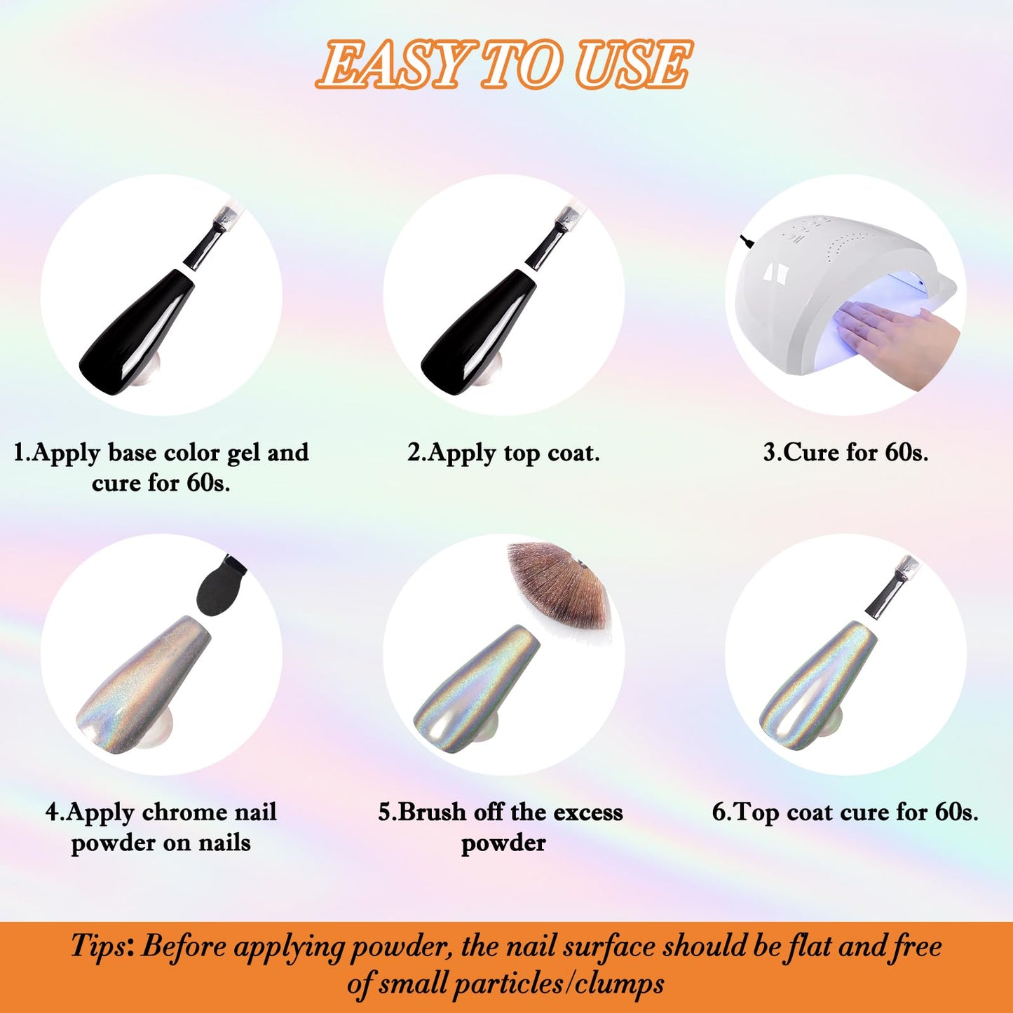 FNNZ Holographic Nail Powder, Chrome Nail Powder for Nail Art Decoration