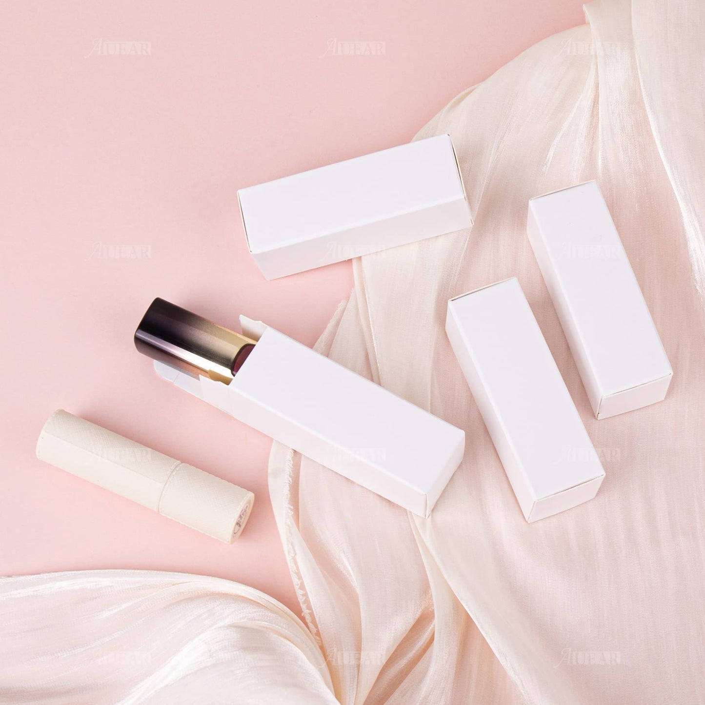 AUEAR, 50 Pack White Kraft Paper Lipstick Boxes Empty Lip Gross 3.35"x1.1"x1.1" Rectangle Balm Perfume Essence Oil Packaging Cases for DIY Gloss Gift Packing