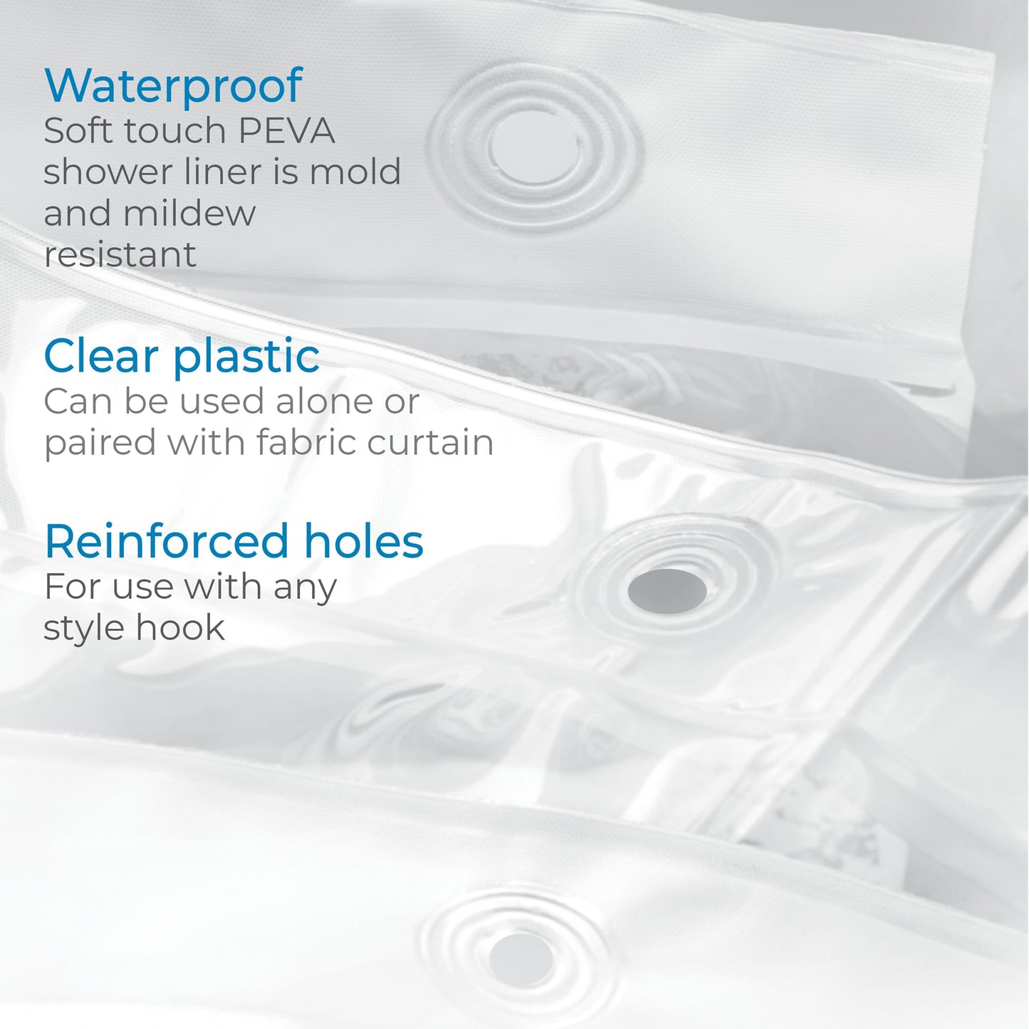 iDesign Waterproof PEVA Plastic Shower Curtain Liner for Use Alone or With Fabric Curtain, 72” x 72”, Clear