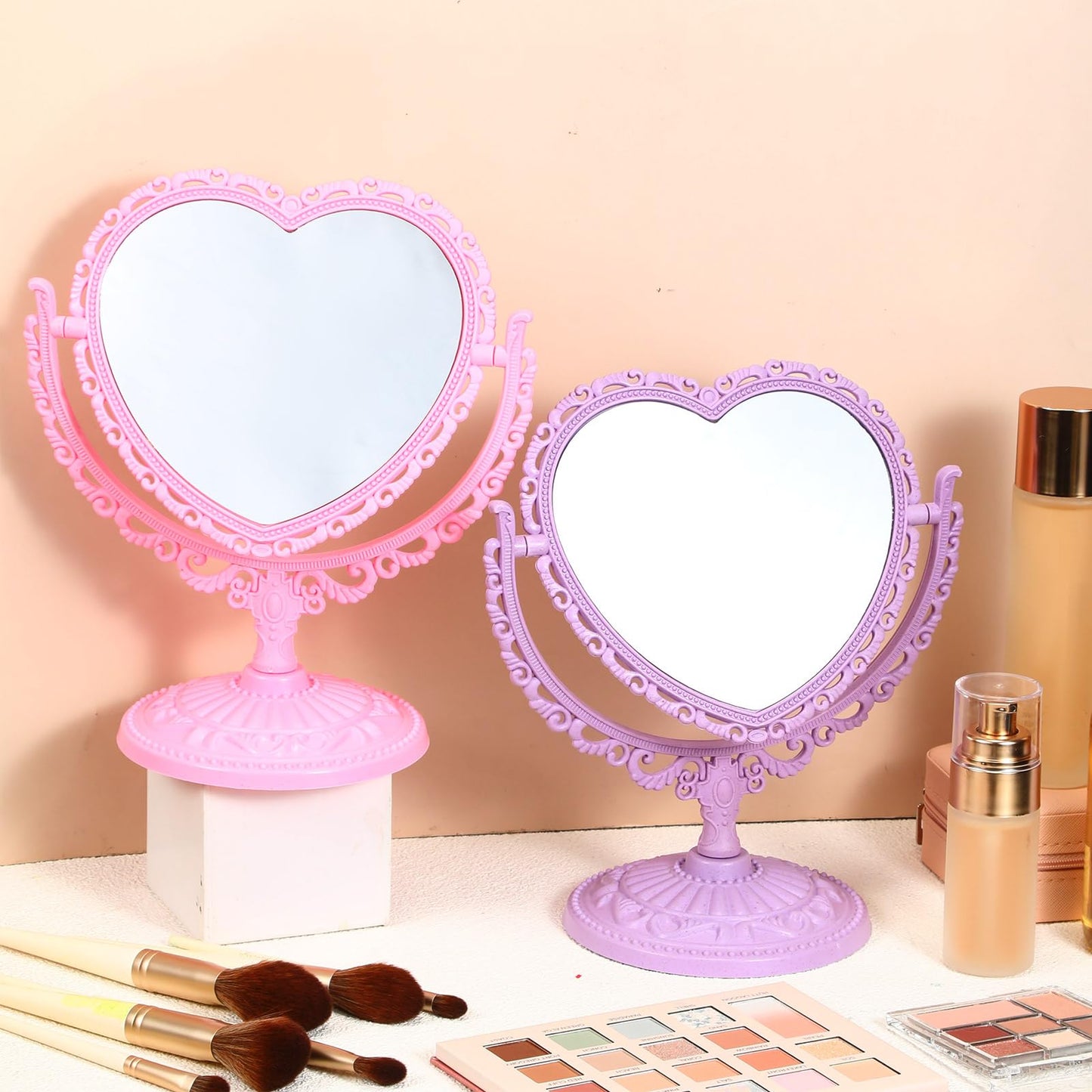 Lineshading 8 Pcs Heart Mirror Purple Pink Heart Shaped Mirror Spa Party Supplies for Girls Makeup Spa Birthday Party Favors