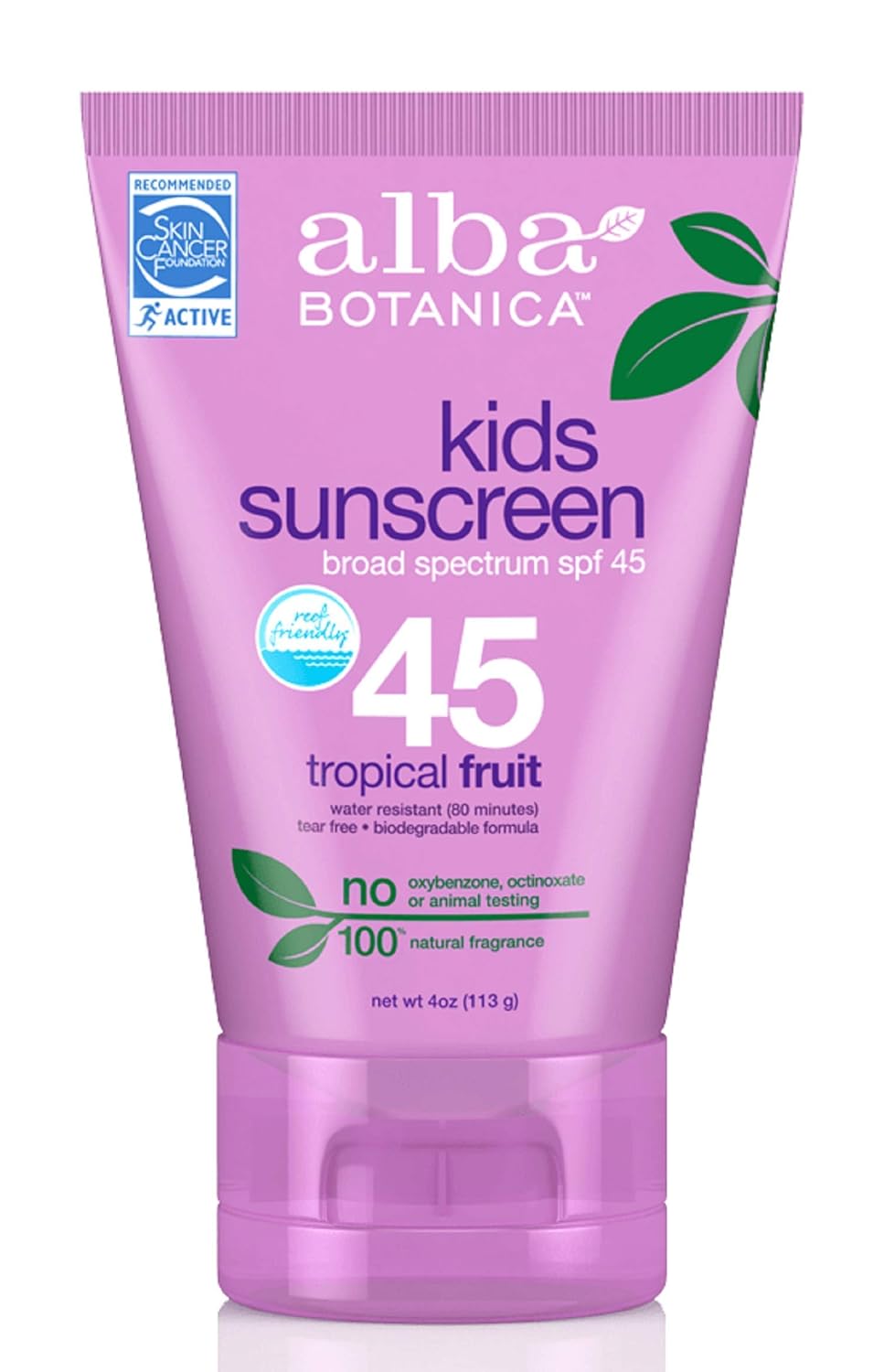 Alba Botanica Kids Sunscreen SPF 45 - Very Emollient Formula | 4 oz, Pack of 2