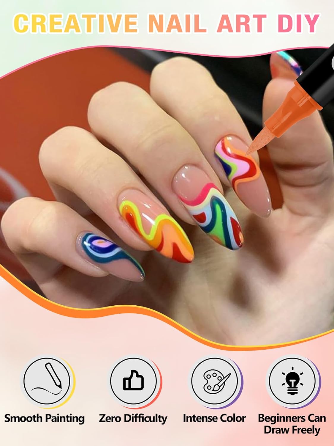 Nail Art Pens Set - 48 Colors 3D Acrylic Quick-Drying Dual-Tip Dotting Liner | 24 Count for Home & Salon DIY
