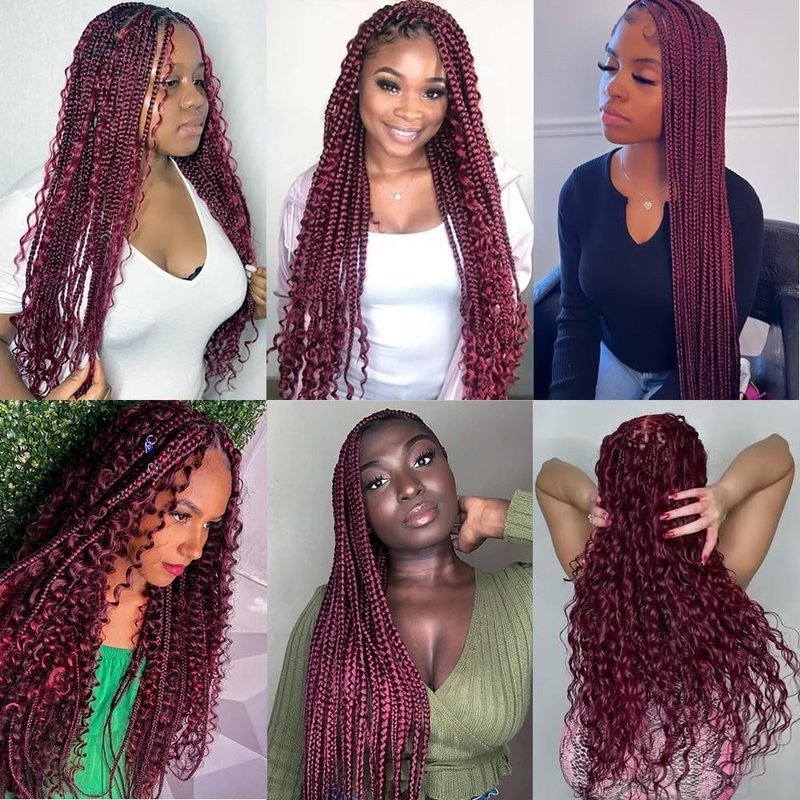 Burgundy Human Braiding Hair for Boho Braids 150g 18 inch Deep Wave Bulk Human Hair for Braiding 3 Bundles Wet and Wavy Bulk Bohemian Curly Bundles