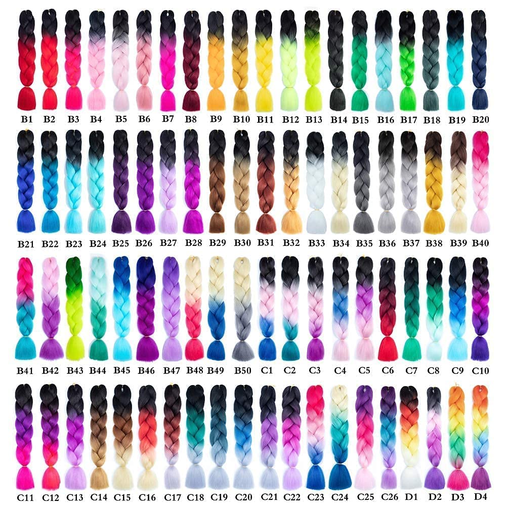 TENGSHUO FLY Rainbow Braiding Hair Extensions 6 Packs/24 Inch Synthetic Jumbo Ombre Box Braiding Hair for Women(in Black, Yellow, Orange, Green, Red, Purple, Blue) (24" 6 Pack)