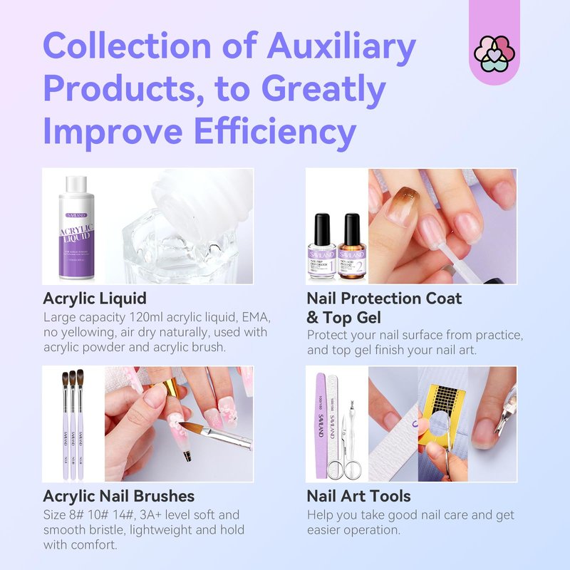 SAVILAND Professional Acrylic Nail Kit with Drill: 6 Colors Acrylic Powder & Liquid Beginner's Starter Set with Essential Oil Nail Primer Dehydrator Nail Tools DIY Home Manicure Christmas Gift