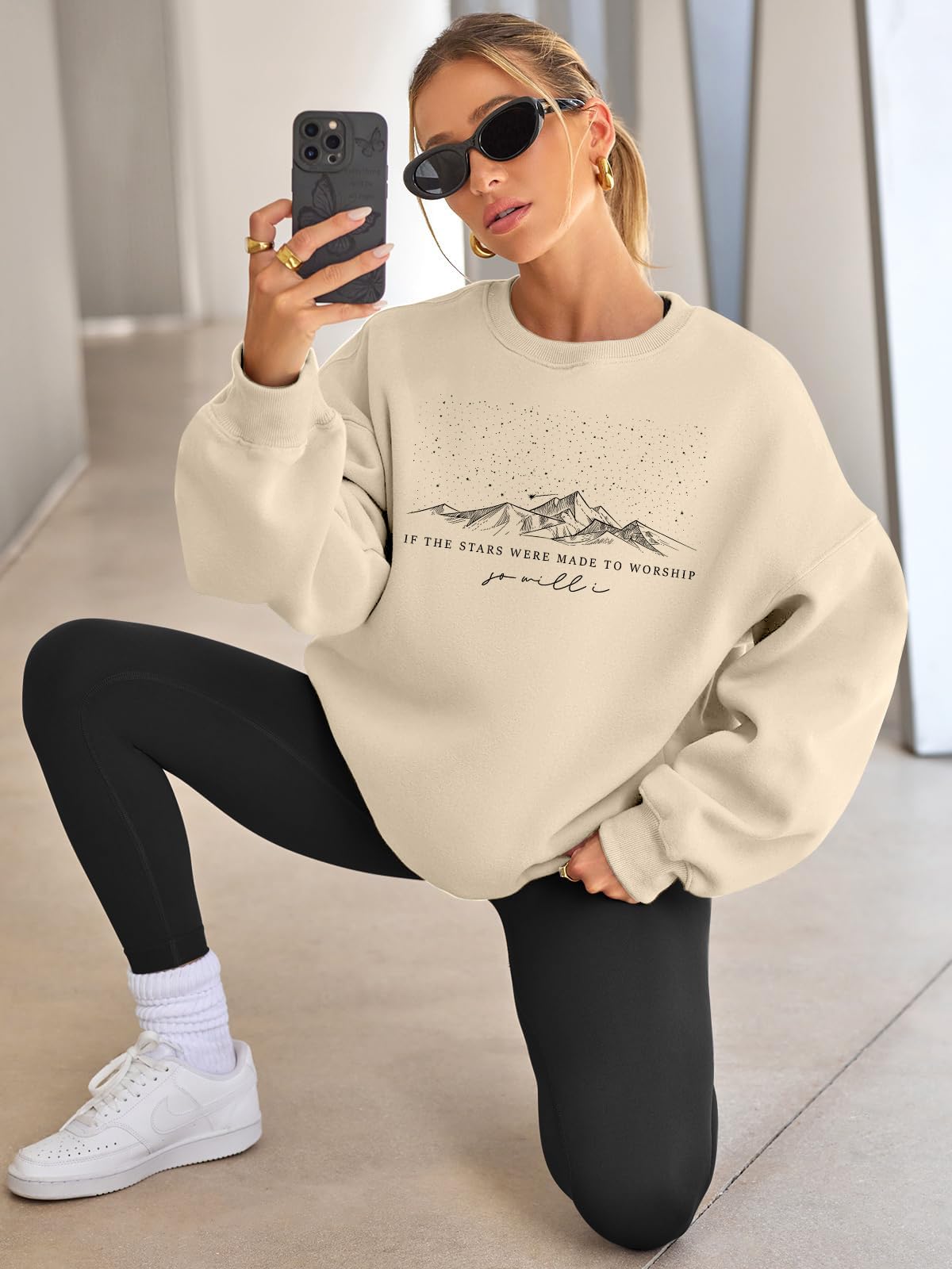 HQP Oversized Christian Sweatshirt for Women: Bible Verse Inspirational Long Sleeve Shirt Religious Pullover Tops Apricot