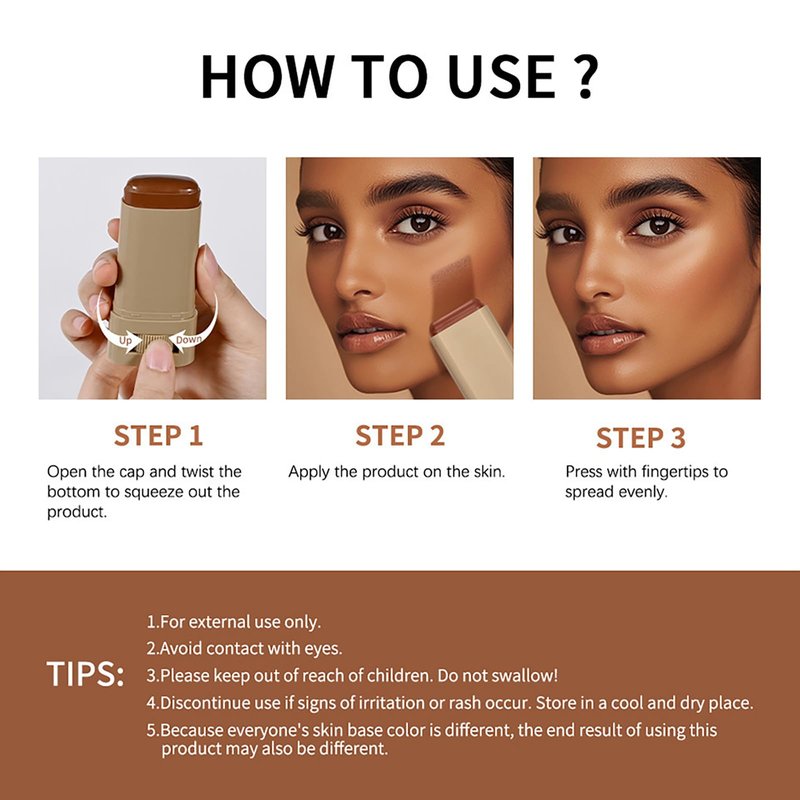 Skween Skin Tint for Black Women, Skween Beauty Balm Serum Boosted Hydration Skin Tint, Solid Tinted Serum Foundation Face Stick, Longwear Contour Stick, Natural Finish (3#)