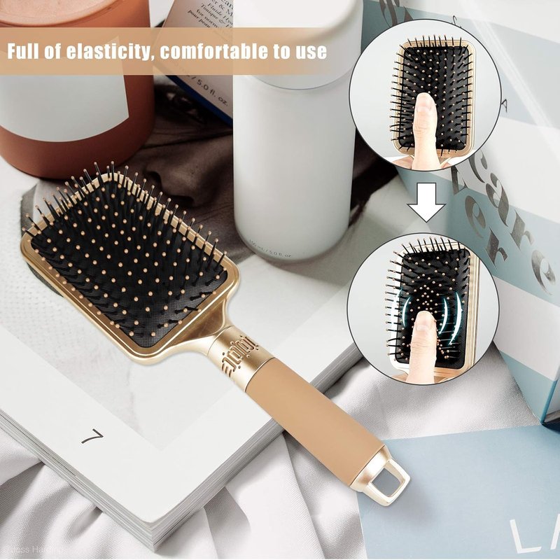Hair Detangler Brush for Tangles, Knots, Fly Aways - Exceptional Wig Brush for Hair Wraps & Weave Management - Handmade Luxury Bling Crystal Paddle With Rhinestones (Rose Gold)