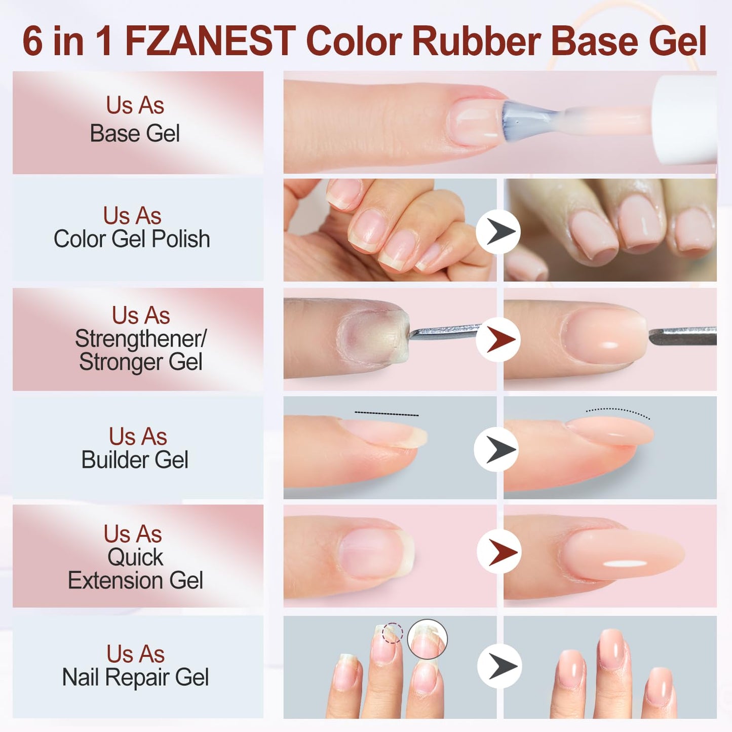 FZANEST Builder Gel Milky White Gel Polish Rubber Base For Nail Strengthener Extension LED Lamp Cured Color Base Nail Polish in Bottle