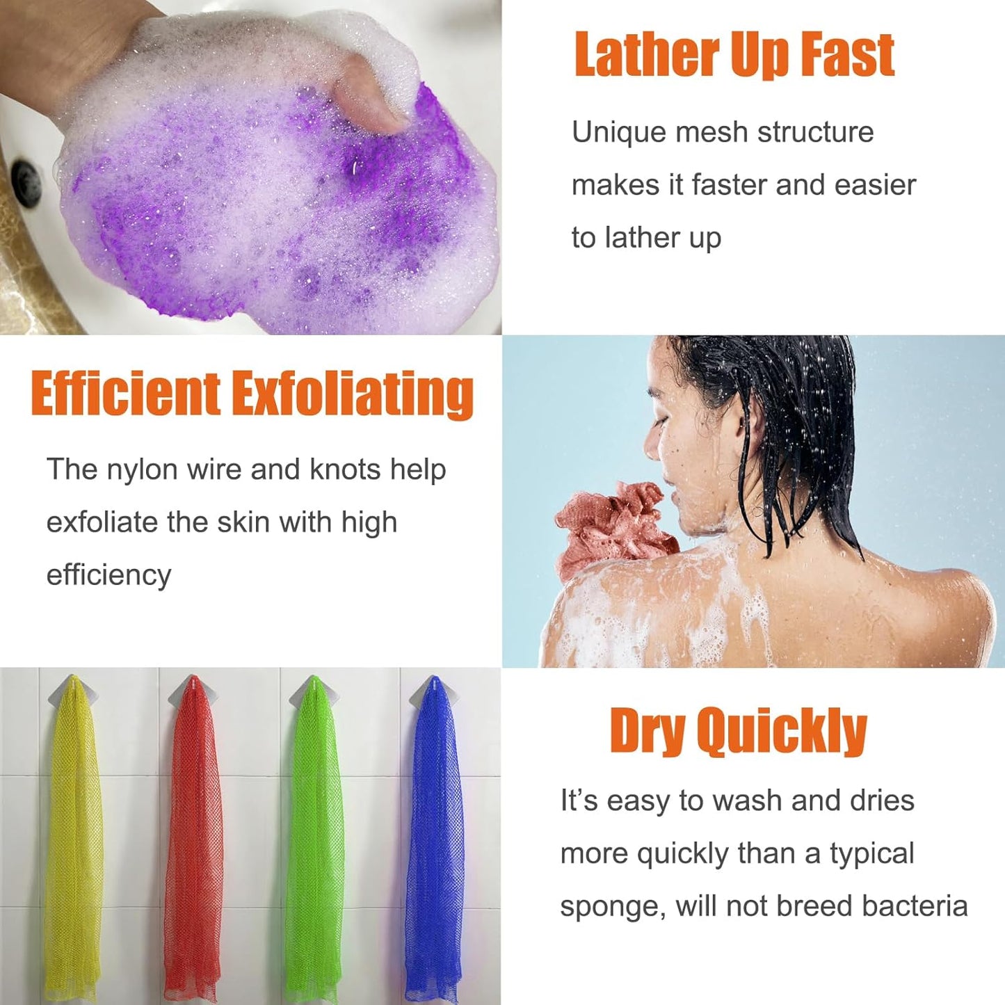 Unifab African Net Sponge Authentic Real African Exfoliating Net Bath Sponge Wash Cloth Exfoliating Washcloth African Net Cloth Body Scrubber for Shower Pink