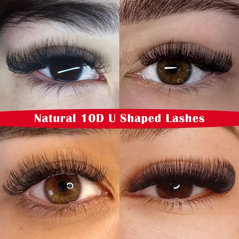 DeceMars 10D U Shaped Eyelash Extensions Easy Fans Double Tips 5D Russian Volume Crisscross Eyelashes Natural Soft YY Lash Extensions Handwoven Mesh Wispy Clusters Matte Black-0.07mm-D-8-15mm Mix