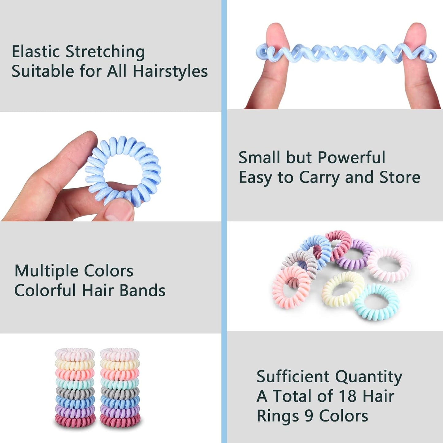 Hair Ties, 17 Pack Spiral Coils for Thick and Thin Hair - No Crease Ponytail Holders for Women and Children